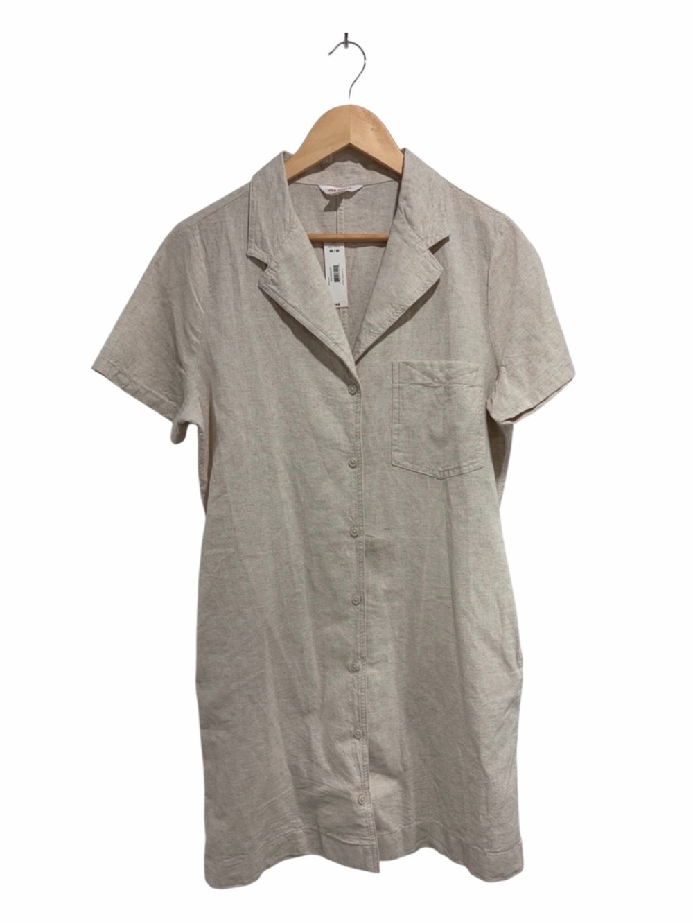 Joe Fresh Cream Button-Front Short Sleeve Shirt Dress Pockets Linen Cotton